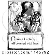 Clipart Of A Retro Vintage Black And White Letter Page With C Was A Captain All Covered With Lace Text Royalty Free Vector Illustration