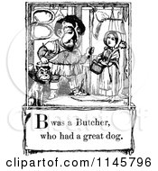 Poster, Art Print Of Retro Vintage Black And White Letter Page With B Was A Butcher Who Had A Great Dog Text