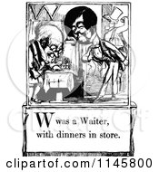 Poster, Art Print Of Retro Vintage Black And White Letter Page With W Was A Waiter With Dinners In Store Text