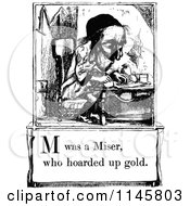 Poster, Art Print Of Retro Vintage Black And White Letter Page With M Was A Miser Who Hoarded Up Gold Text