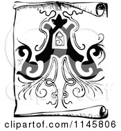 Clipart Of A Retro Vintage Black And White Letter A On A Scroll Royalty Free Vector Illustration