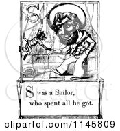 Poster, Art Print Of Retro Vintage Black And White Letter Page With S Was A Sailor Who Spent All He Got Text