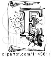 Retro Vintage Black And White Letter F And Fly On A Scroll