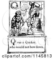 Clipart Of A Retro Vintage Black And White Letter Page With Q Was A Quaker Who Would Not Bow Down Text Royalty Free Vector Illustration