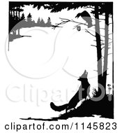 Poster, Art Print Of Retro Vintage Silhouetted Fox Looking Up At A Crow In A Tree