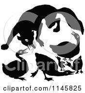 Poster, Art Print Of Clipart Of A  Retro Vintage Silhouetted Fox Attacking Geese Royalty Free Vector Illustration