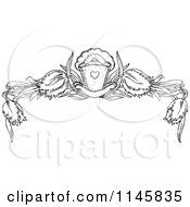 Clipart Of A Retro Vintage Black And White Baby Cradle And Tulip Header Royalty Free Vector Illustration