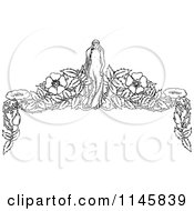Clipart Of A Retro Vintage Black And White Girl And Flower Page Border Royalty Free Vector Illustration