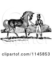 Poster, Art Print Of Retro Vintage Black And White Man And Handsome Horse