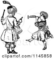 Retro Vintage Black And White Kids Playing The Drums And A Horn