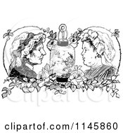 Poster, Art Print Of Retro Vintage Black And White Ladies Roses And A Lantern