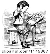 Poster, Art Print Of Retro Vintage Black And White Boy Doing Math