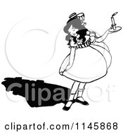 Clipart Of A Retro Vintage Black And White Girl Looking At Her Shadow Royalty Free Vector Illustration