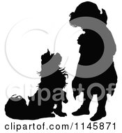 Poster, Art Print Of Retro Vintage Silhouetted Dog Begging To A Girl