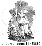 Clipart Of A Retro Vintage Black And White Spring Woman Royalty Free Vector Illustration