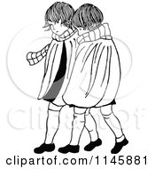 Clipart Of A Retro Vintage Black And White Girls Wearing Scarves Royalty Free Vector Illustration