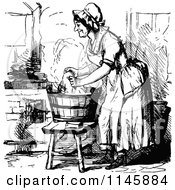 Poster, Art Print Of Retro Vintage Black And White Lady Washing Laundry In A Tub