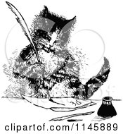 Poster, Art Print Of Retro Vintage Black And White Cat Writing A Letter