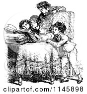 Poster, Art Print Of Retro Vintage Black And White Group Of Children Reading