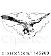 Poster, Art Print Of Retro Vintage Black And White Flying Eagle And Heart Cloud