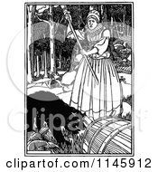 Clipart Of A Retro Vintage Black And White Woman And Bear Royalty Free Vector Illustration
