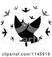 Poster, Art Print Of Black And White Owl Surrounded By Birds