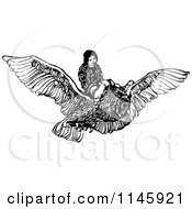 Poster, Art Print Of Retro Vintage Black And White Boy Flying On An Owl