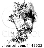 Poster, Art Print Of Retro Vintage Black And White Wise Owl Reading