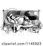 Clipart Of A Retro Vintage Black And White Happy Girl Sleeping Royalty Free Vector Illustration