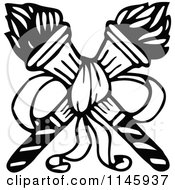 Clipart Of Retro Vintage Black And White Crossed Torches Royalty Free Vector Illustration