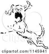 Clipart Of A Retro Vintage Black And White Angry Dog Leaping Royalty Free Vector Illustration by Prawny Vintage