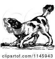 Clipart Of A Retro Vintage Black And White Dog Barking Royalty Free Vector Illustration