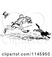 Poster, Art Print Of Retro Vintage Black And White Dog Gentleman Chasing A Cat