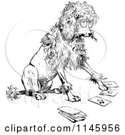 Clipart Of A Retro Vintage Black And White Clever Poodle Playing Cards Royalty Free Vector Illustration by Prawny Vintage
