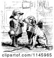 Poster, Art Print Of Retro Vintage Black And White Boy Lecturing A Dog For Chewing