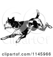 Clipart Of A Retro Vintage Black And White Dog Running Royalty Free Vector Illustration