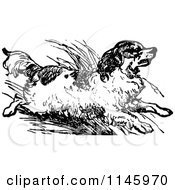 Clipart Of A Retro Vintage Black And White Dog Runnin Gin Reeds Royalty Free Vector Illustration