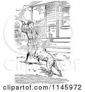 Poster, Art Print Of Retro Vintage Black And White Boy Playing Fetch With A Dog