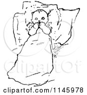 Clipart Of A Retro Vintage Black And White Baby Resting Against Pillows Royalty Free Vector Illustration by Prawny Vintage
