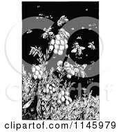 Poster, Art Print Of Retro Vintage Black And White Bees On Berries