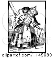 Poster, Art Print Of Retro Vintage Black And White Old Lady With A Cat On Her Shoulders