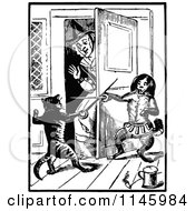 Poster, Art Print Of Retro Vintage Black And White Old Lady With Fencing Cats