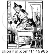 Poster, Art Print Of Retro Vintage Black And White Old Lady With A Cat Making A Pie
