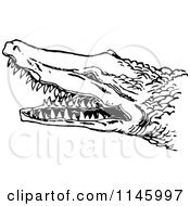 Poster, Art Print Of Retro Vintage Black And White Crocodile With Sharp Teeth
