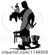 Poster, Art Print Of Retro Vintage Silhouetted Farmer Butchering A Chicken