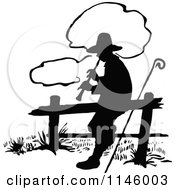 Retro Vintage Silhouetted Shepherd Playing A Flute