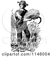 Poster, Art Print Of Retro Vintage Black And White Farmer Harvesting