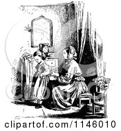 Clipart Of A Retro Vintage Black And White Mother Dressing Her Daughter Royalty Free Vector Illustration