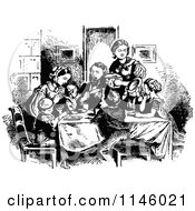 Clipart Of A Retro Vintage Black And White Family Eating Supper Royalty Free Vector Illustration by Prawny Vintage