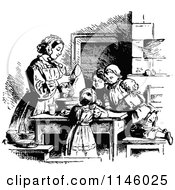 Poster, Art Print Of Retro Vintage Black And White Children Baking With Their Mom